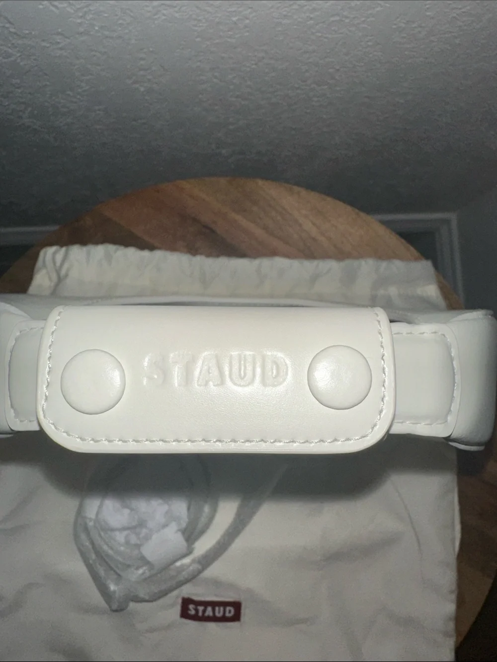 STAUD Crescent Mini Moon Leather Bag White
